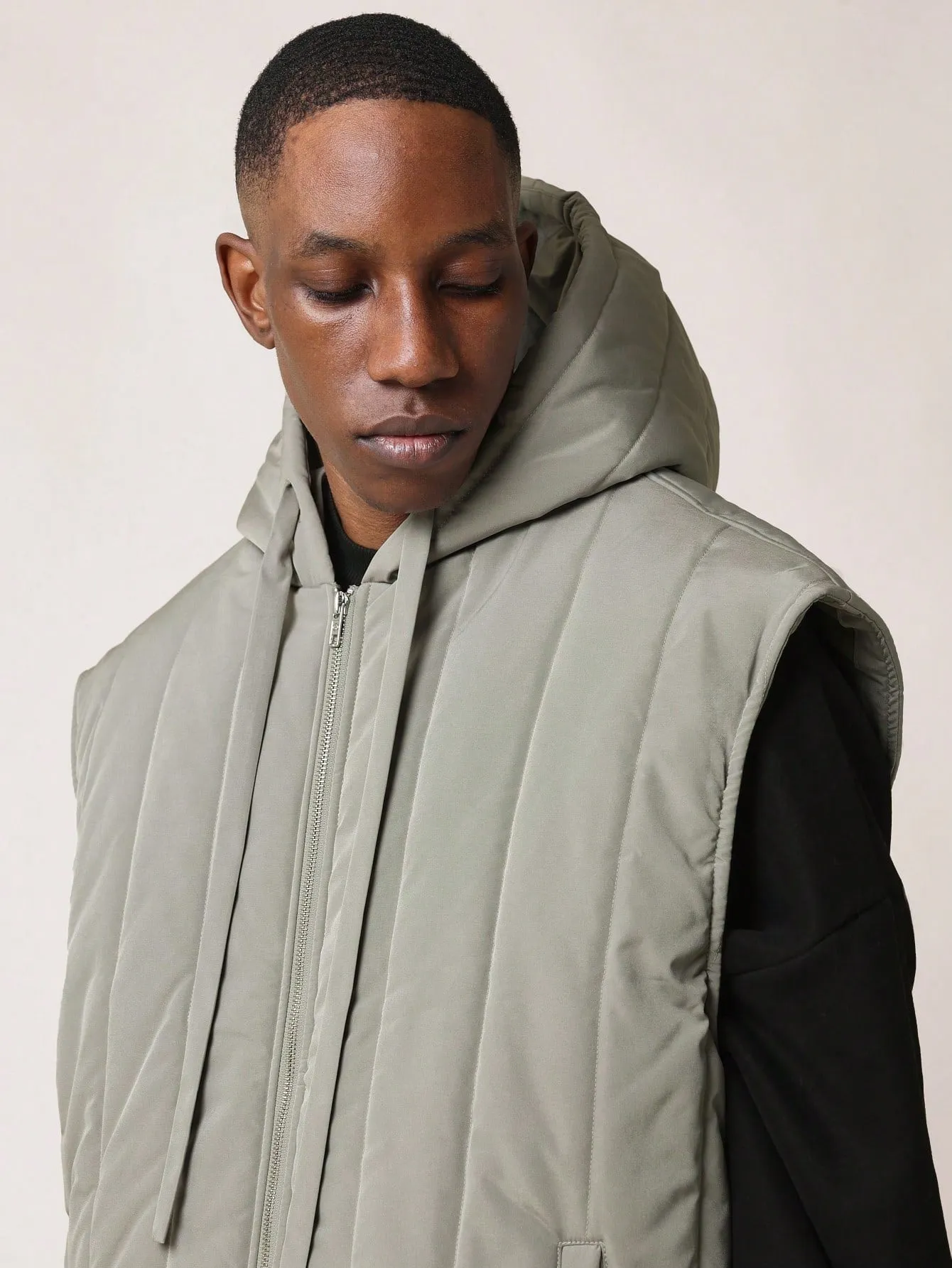 Oversized Puffer Gillet With Hood