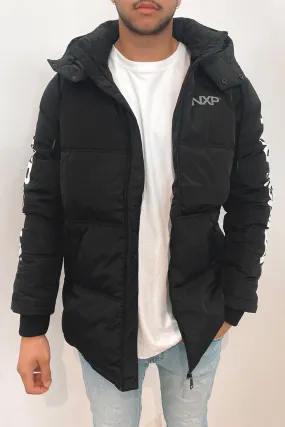 Paramount Long Line Hooded Puffer Jacket Jet Black