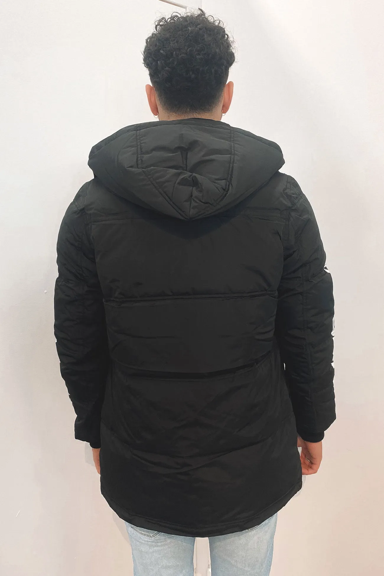 Paramount Long Line Hooded Puffer Jacket Jet Black