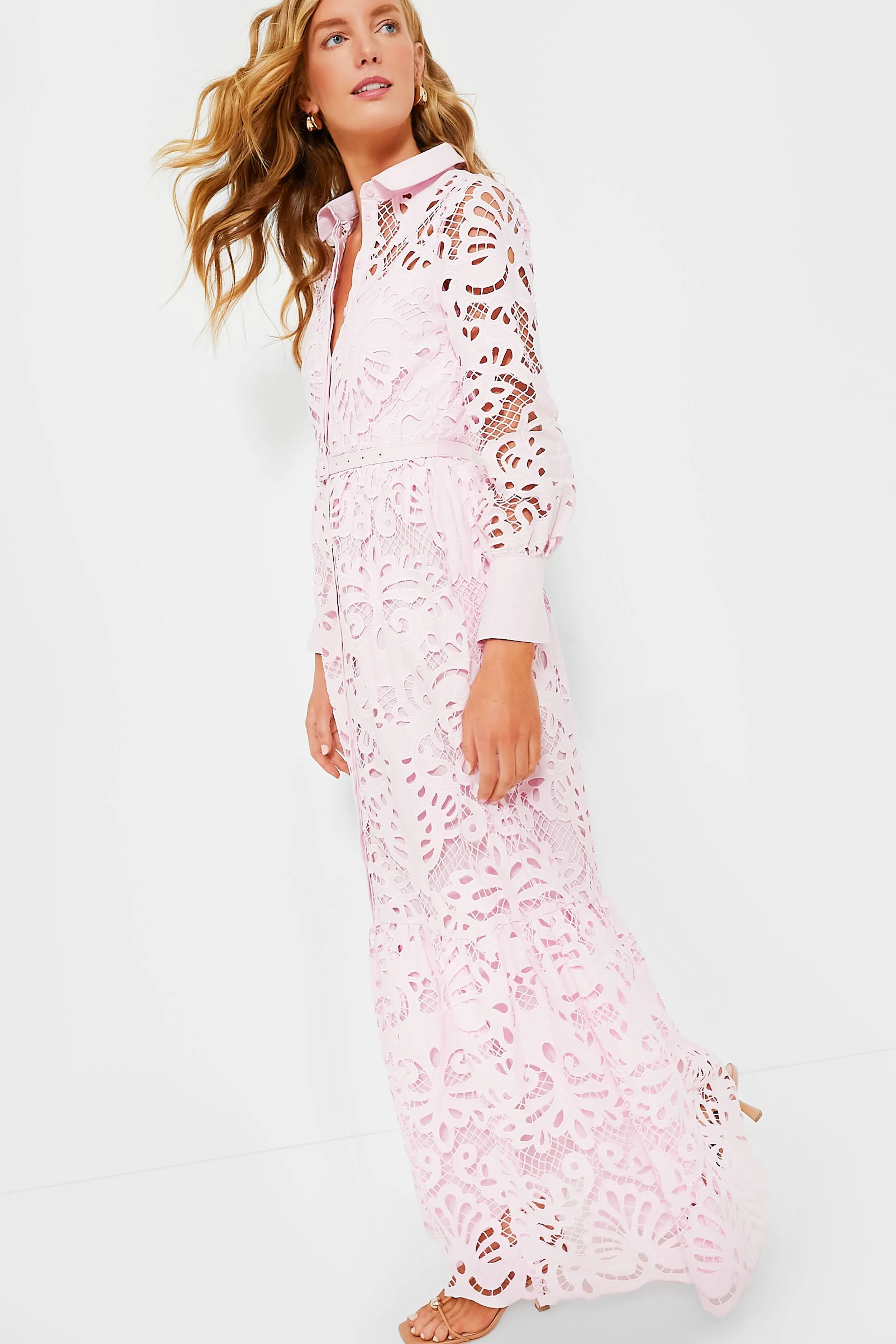 Pink Cotton Lace Maxi Dress