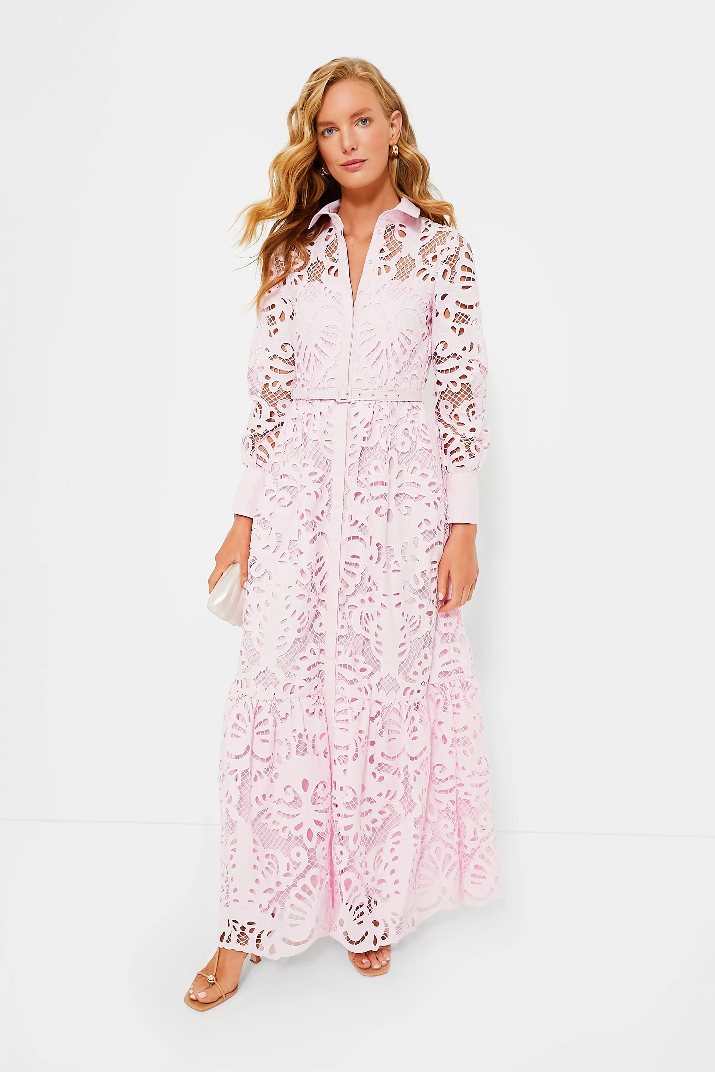 Pink Cotton Lace Maxi Dress