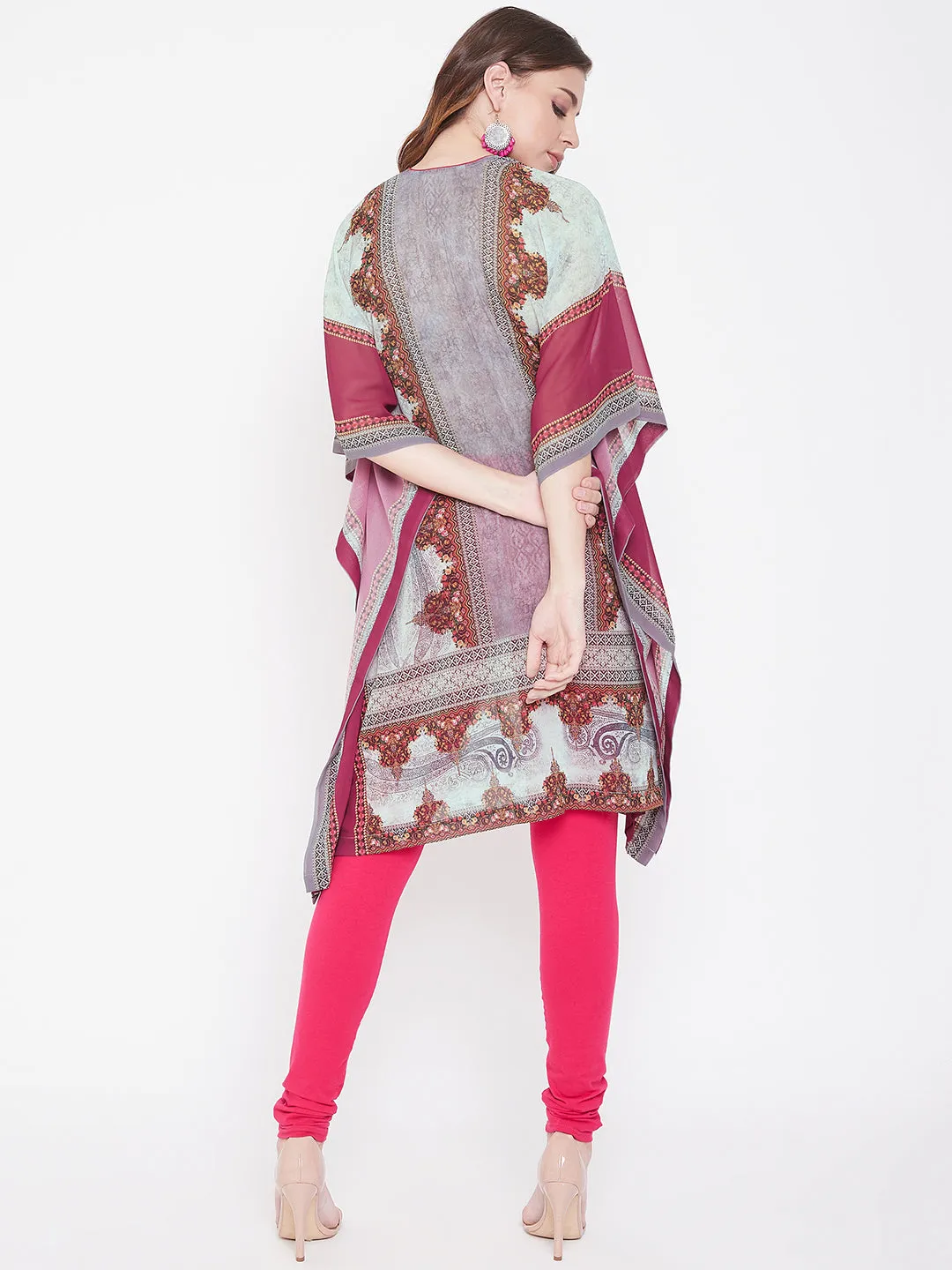 Placement Print Grey Georgette Kaftan - (Clearance - Final Sale)