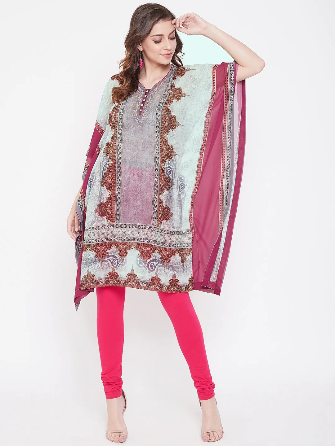 Placement Print Grey Georgette Kaftan - (Clearance - Final Sale)