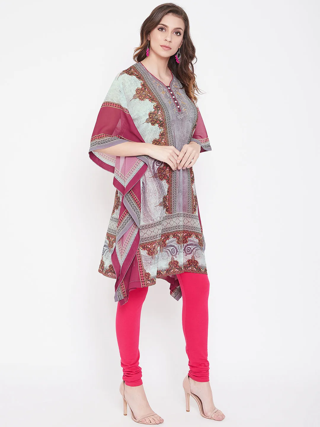 Placement Print Grey Georgette Kaftan - (Clearance - Final Sale)