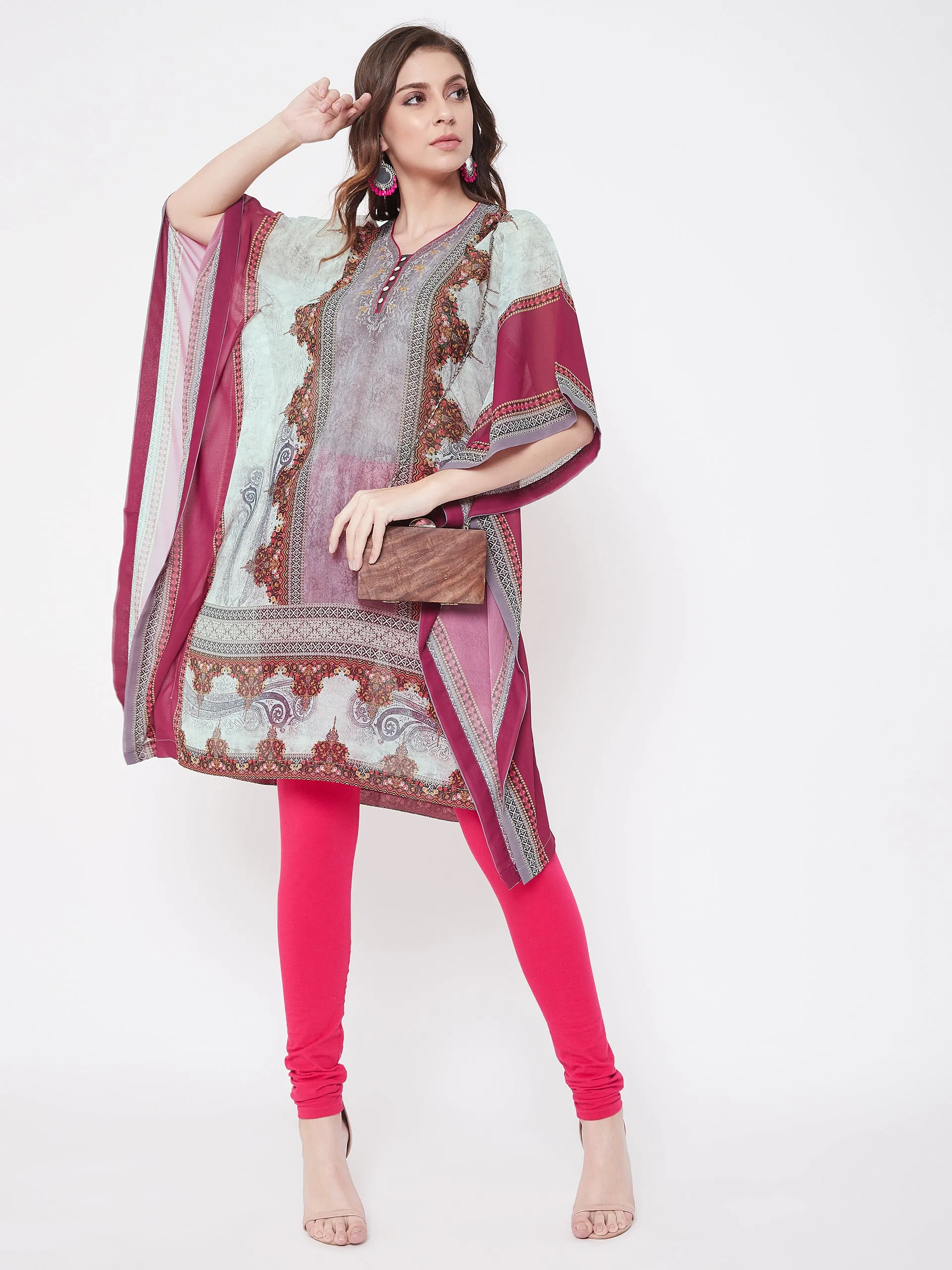 Placement Print Grey Georgette Kaftan - (Clearance - Final Sale)