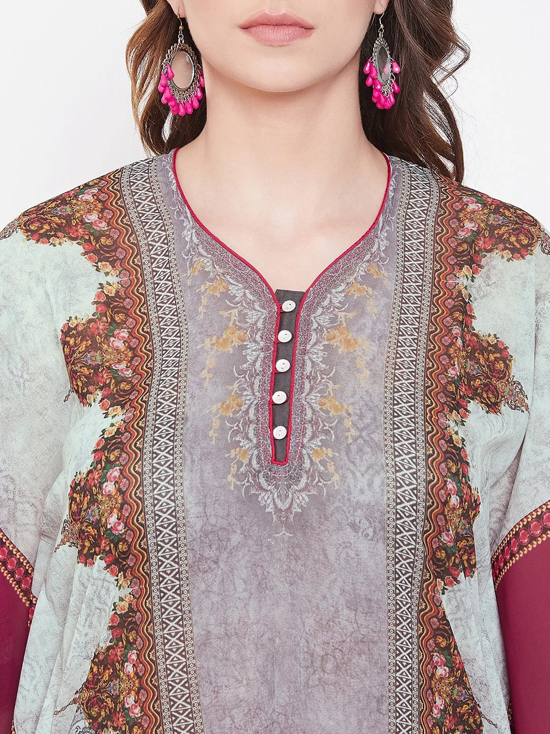 Placement Print Grey Georgette Kaftan - (Clearance - Final Sale)