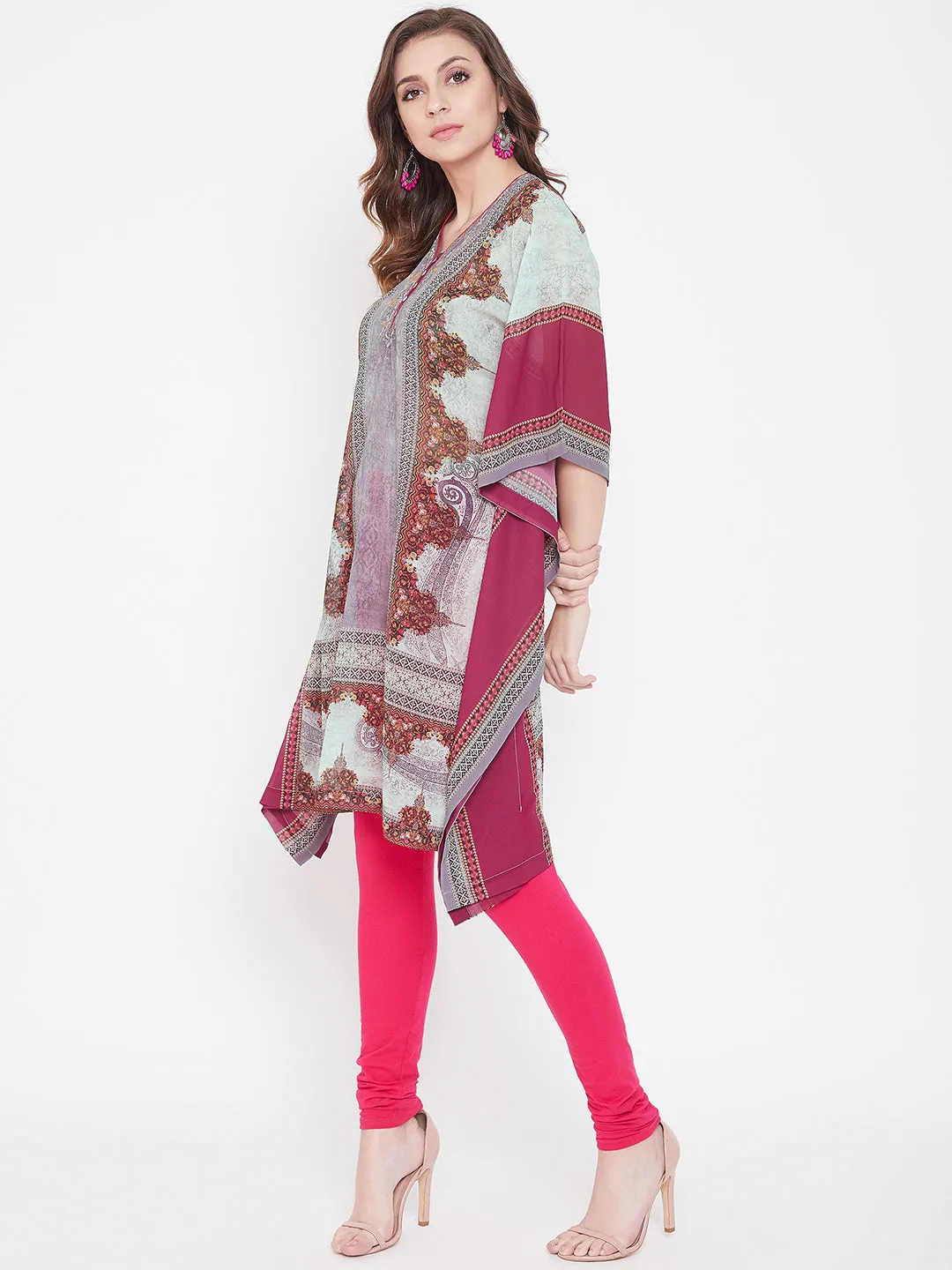 Placement Print Grey Georgette Kaftan - (Clearance - Final Sale)