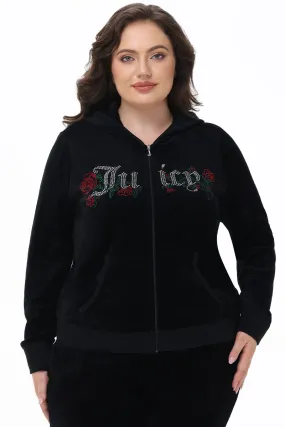 Plus-Size Juicy Roses Bling Cotton Velour Hoodie