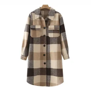 Pre Order:  Khaki Plaid Mid-Length Coat