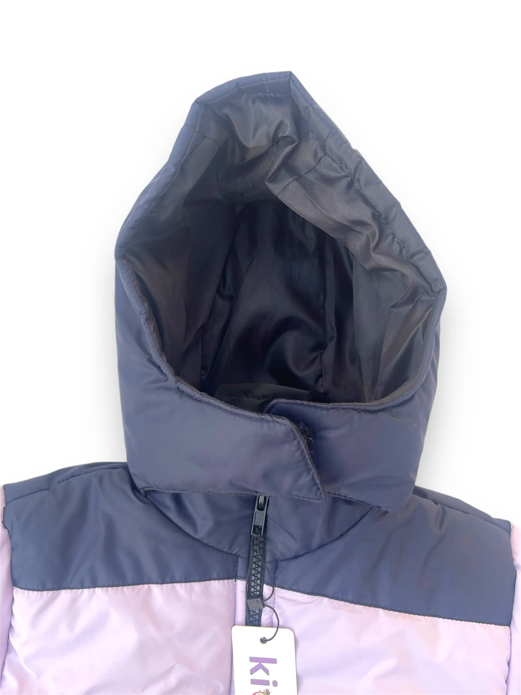 Purple Contrast Puffer Hooded Jacket