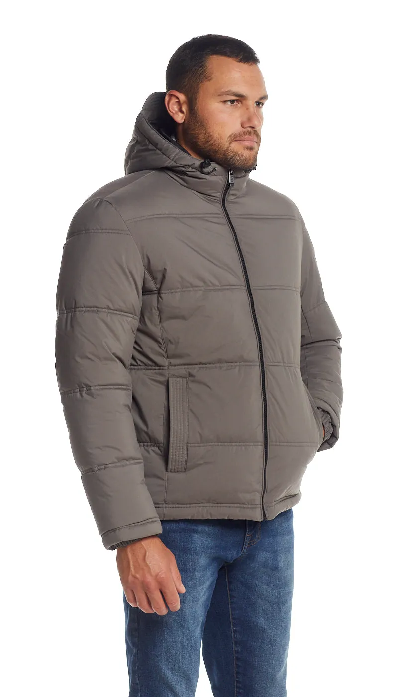 QUILTED PUFFER WITH ATTACHED HOOD