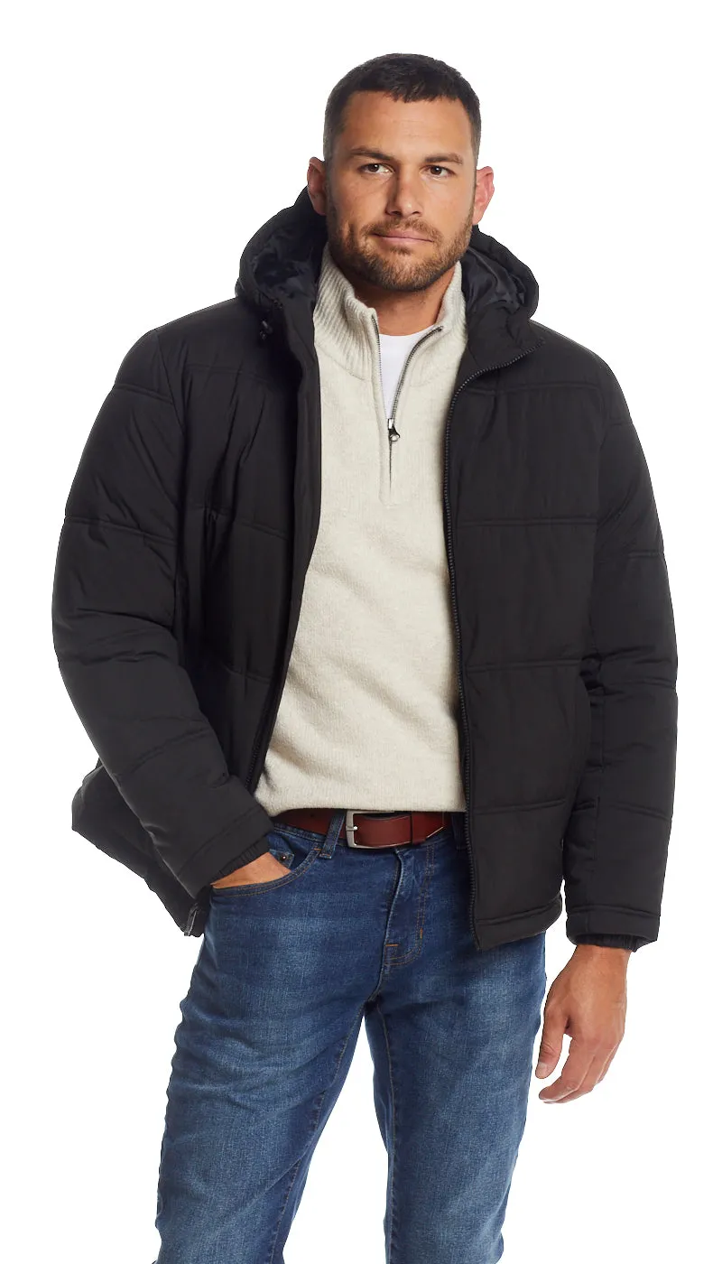 QUILTED PUFFER WITH ATTACHED HOOD