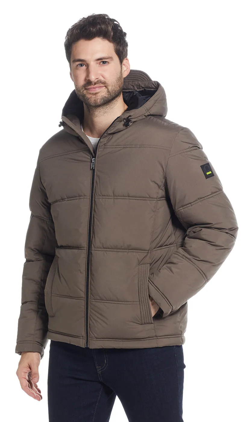 QUILTED PUFFER WITH ATTACHED HOOD