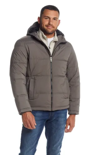 QUILTED PUFFER WITH ATTACHED HOOD