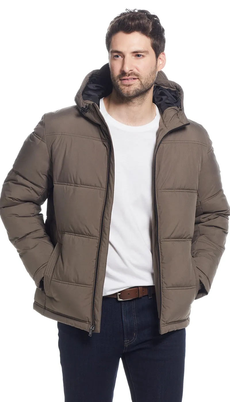 QUILTED PUFFER WITH ATTACHED HOOD