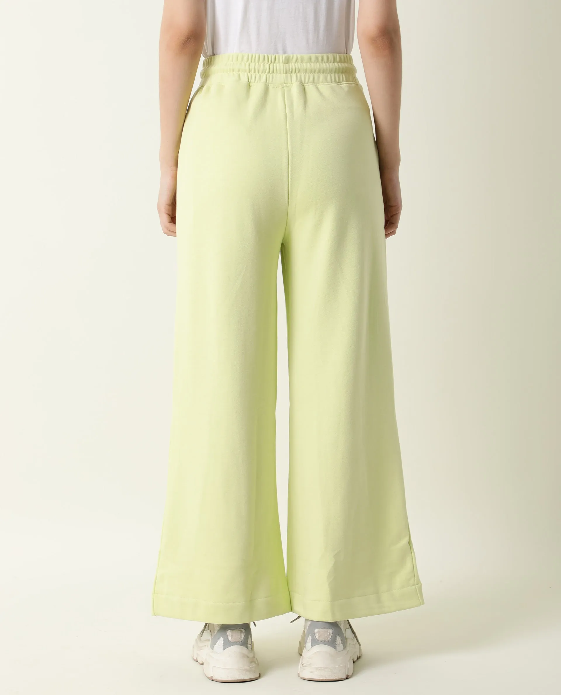 Rareism Women Pazo-1 Flouroscent Green Poly Cotton Fabric Relaxed Fit Solid Mid Rise Ankle Length Track Pant