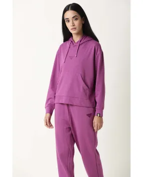 Rareism Women Wally-1 Purple Cotton Poly Fabric Relaxed Fit Full Sleeves Solid Hooded Sweatshirt