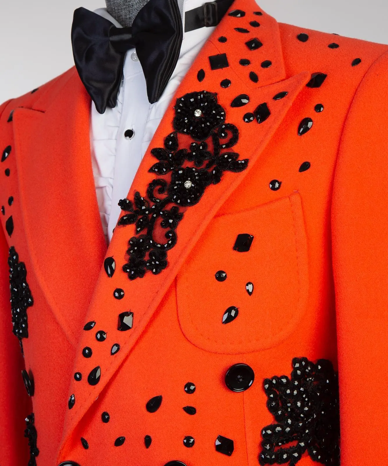 Red double-Breasted Coat with Crystals Jewels