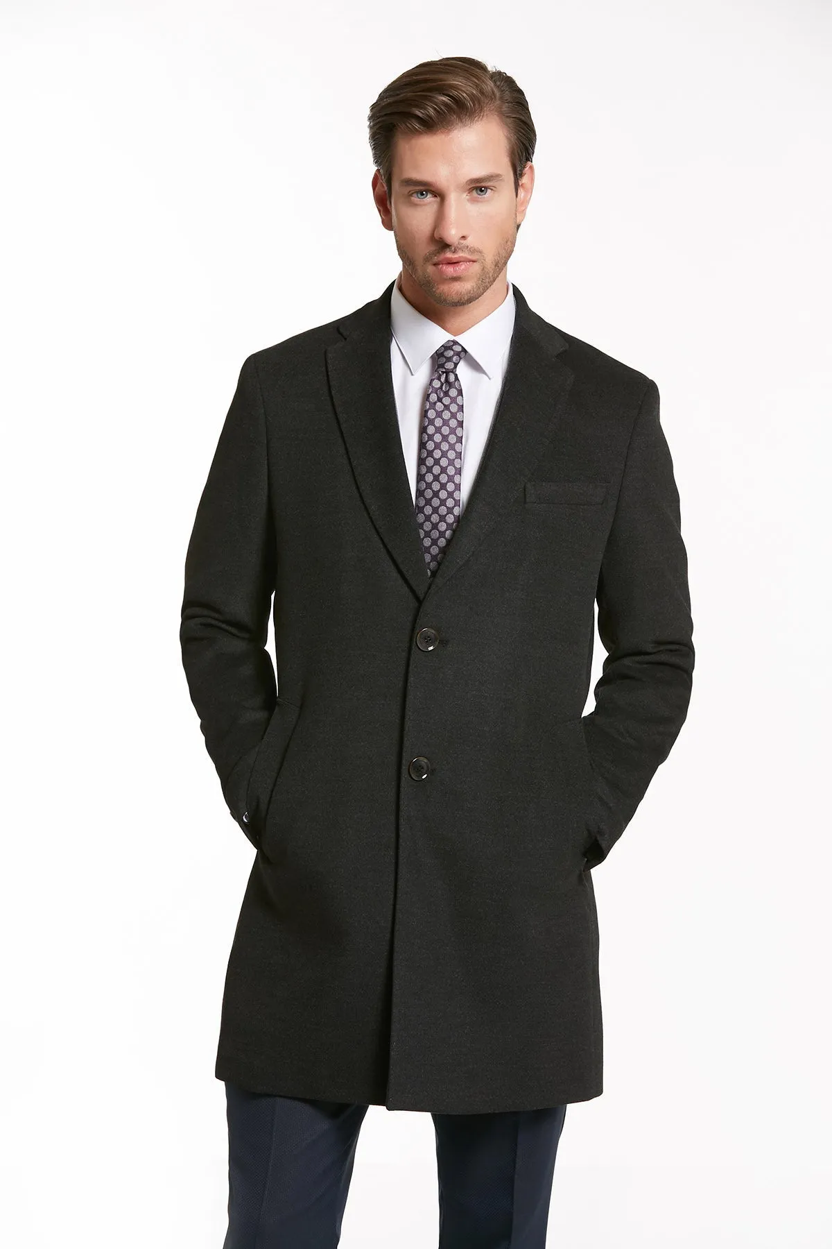 Regular Fit Cachet TBC Notch Lapel Khaki Overcoat, Charcoal