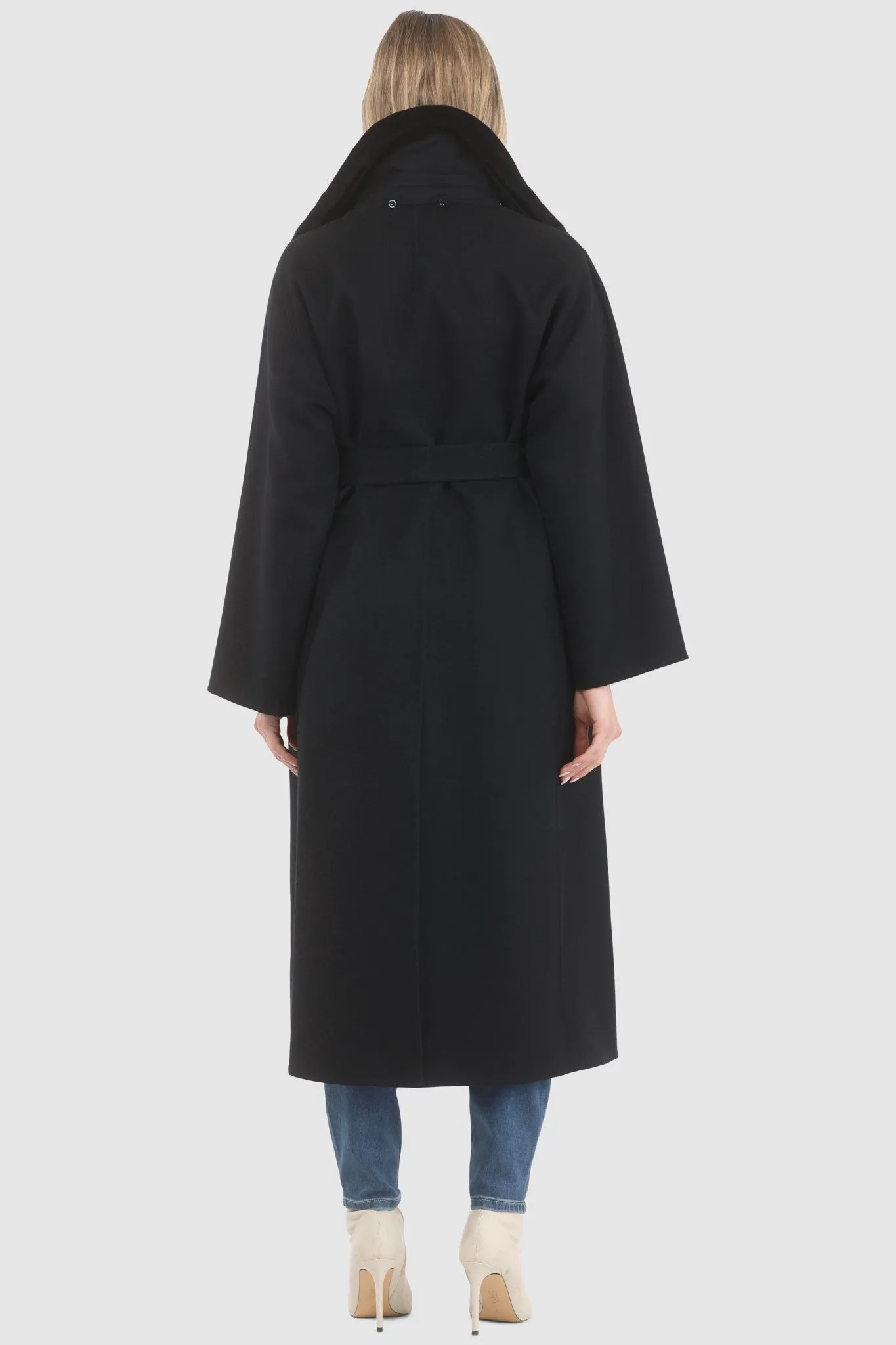 Reversible Loro Piana Wool Coat with Detachable Select Shearling Lamb Collar, Belt