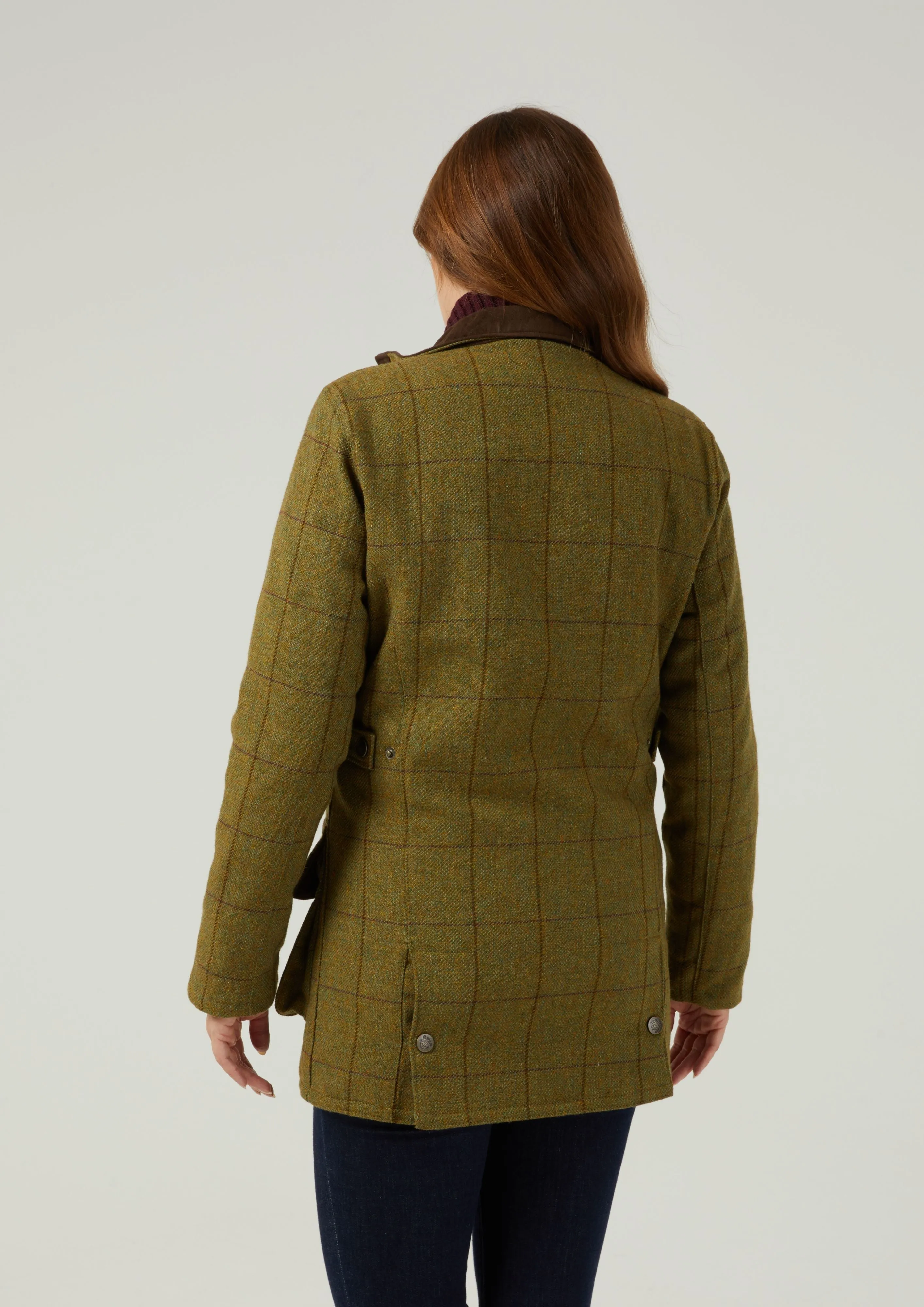 Rutland Ladies Tweed Waterproof Shooting Coat In Lichen