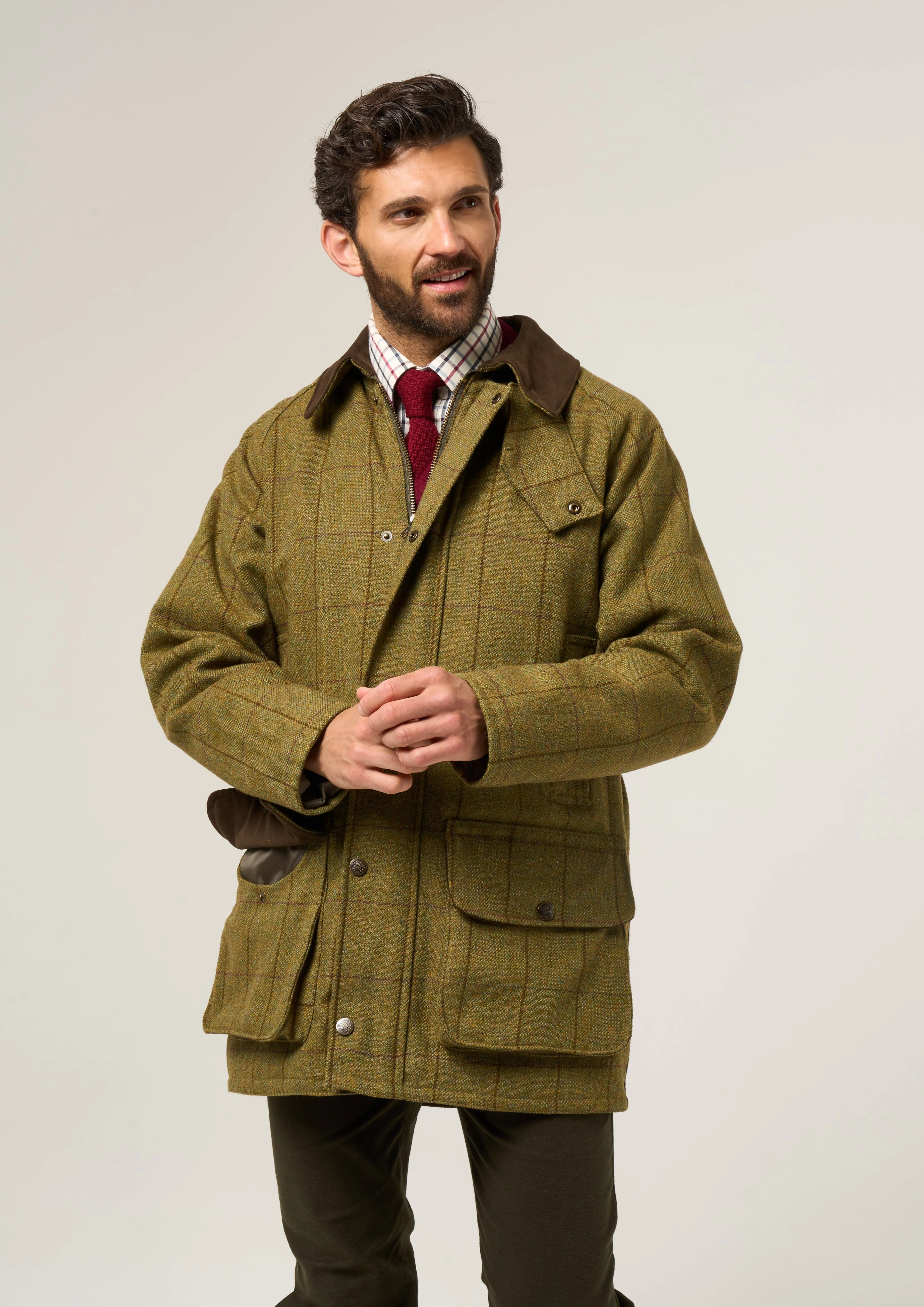 Rutland Men's Tweed Waterproof Shooting Coat In Lichen - Regular Fit