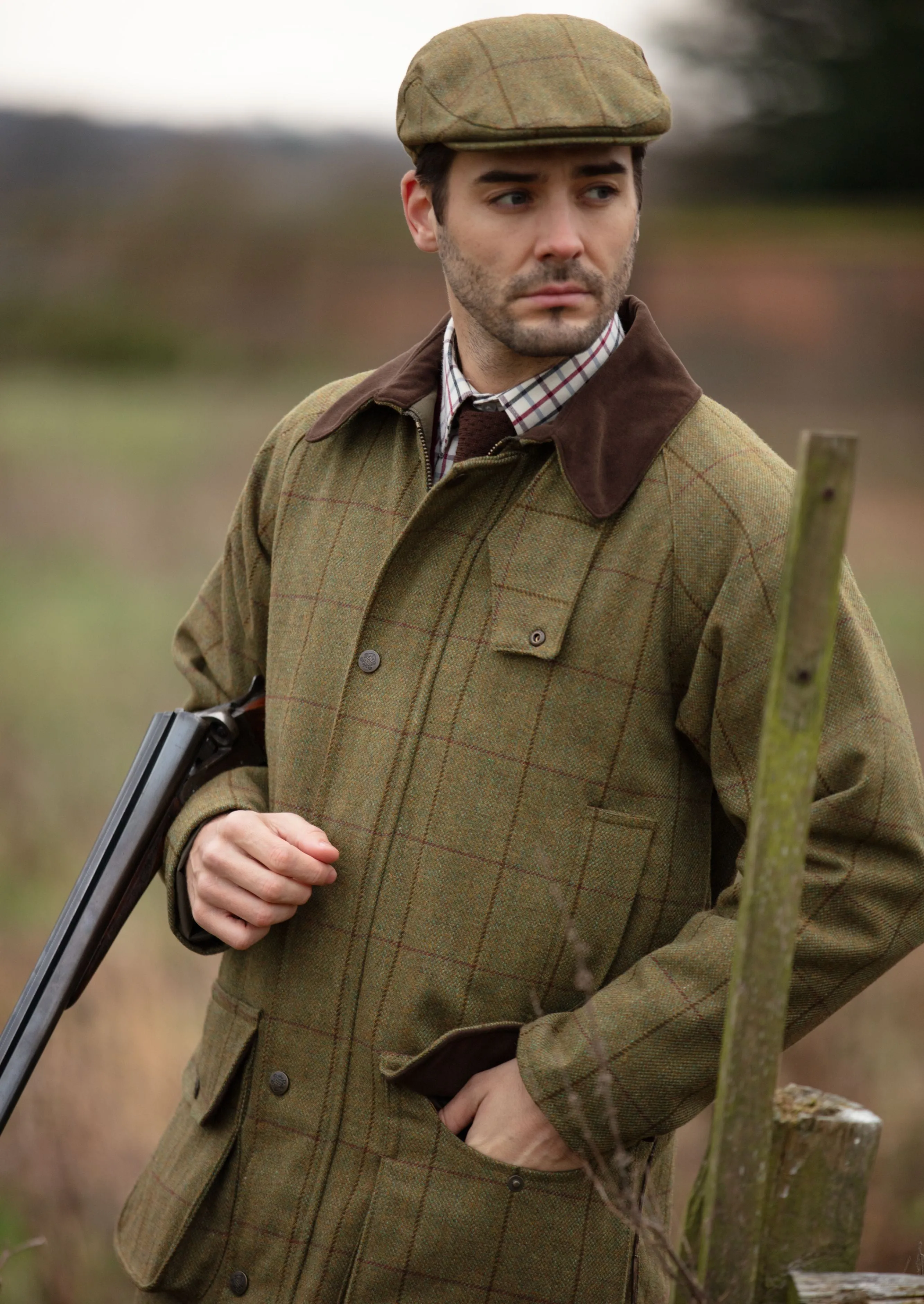 Rutland Men's Tweed Waterproof Shooting Coat In Lichen - Regular Fit