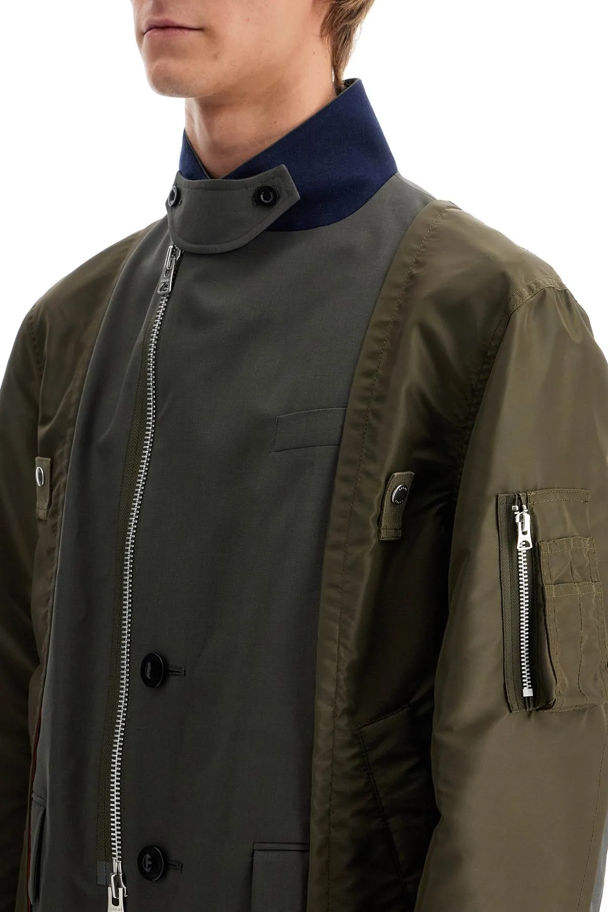 Sacai Hybrid Nylon And Wool Blend Jacket.