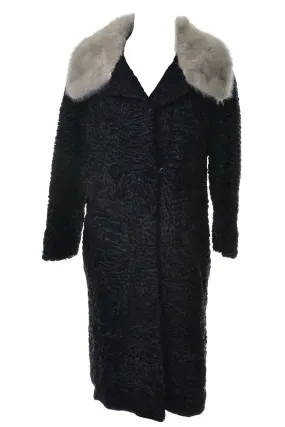 Schiaparelli Vintage Black Persian Curly Lambswool Coat Mink Collar