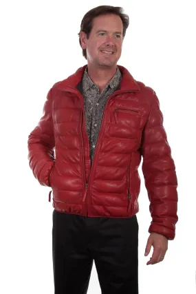 Scully Mens Ribbed Puffer Red Lamb Leather Leather Jacket