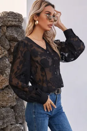 Sheer Embroidery Long Sleeve Shirt