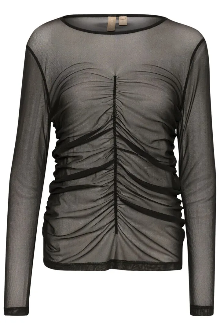 SHEER RUCHED LONG SLEEVE TOP