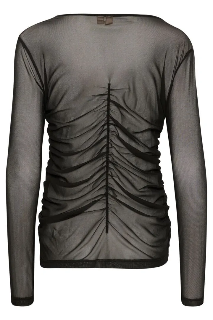 SHEER RUCHED LONG SLEEVE TOP