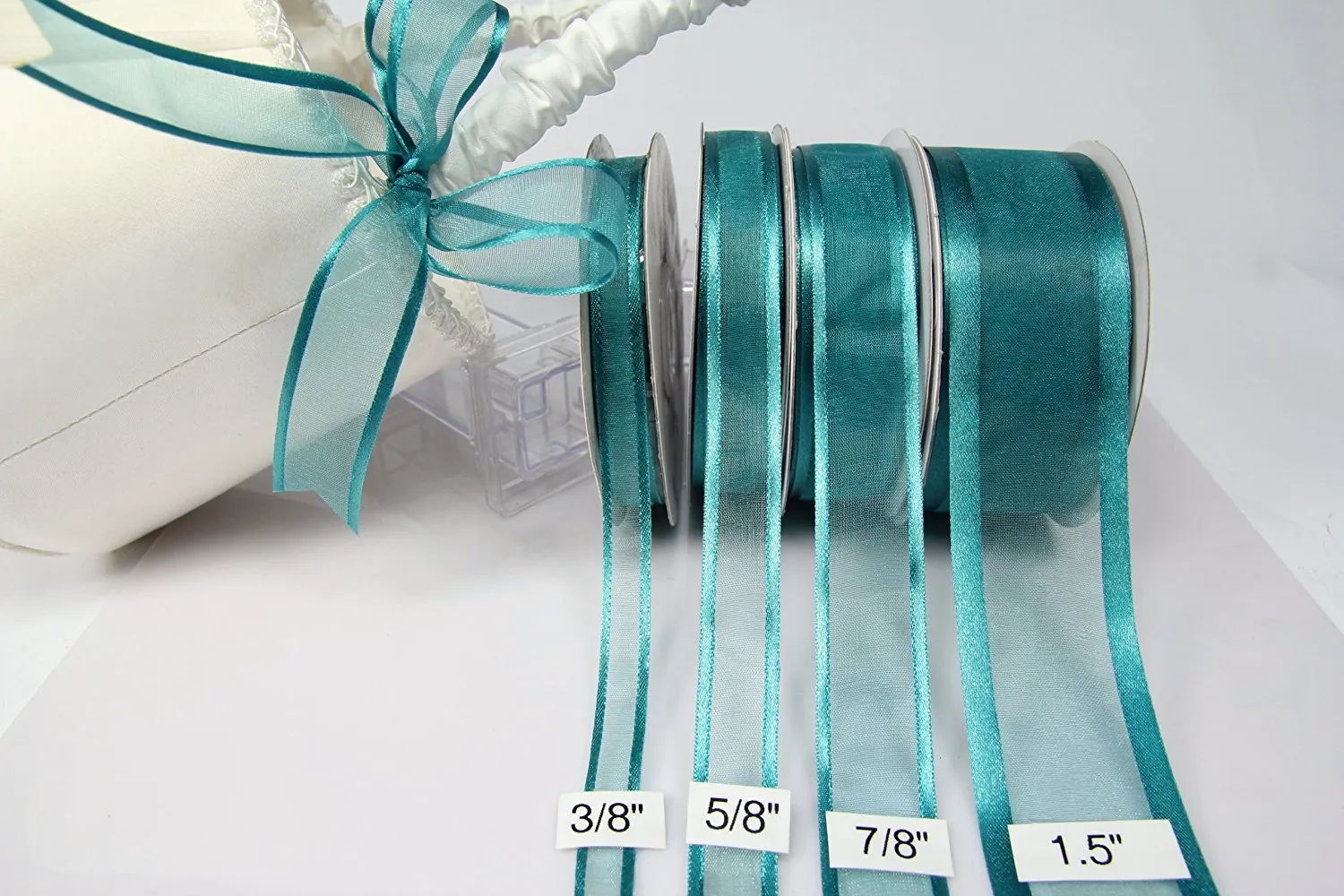 Sheer Teal Ribbon w/satin edge, 3/8" | 25yds