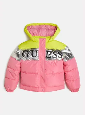 Silver Pink Multi Logo Puffer Jacket (7-16)