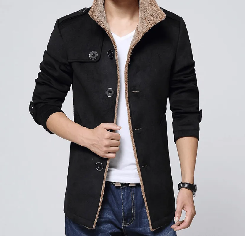 Slim-Fit Plus Velvet Men's Coat Korean Men's Windbreaker Lamb Wool Men's Woolen Cloth