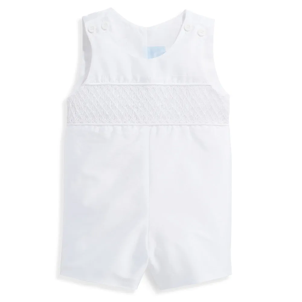 Smocked Taffeta John John -- White