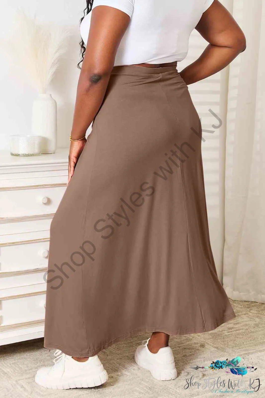 Soft Rayon Drawstring Waist Maxi Skirt