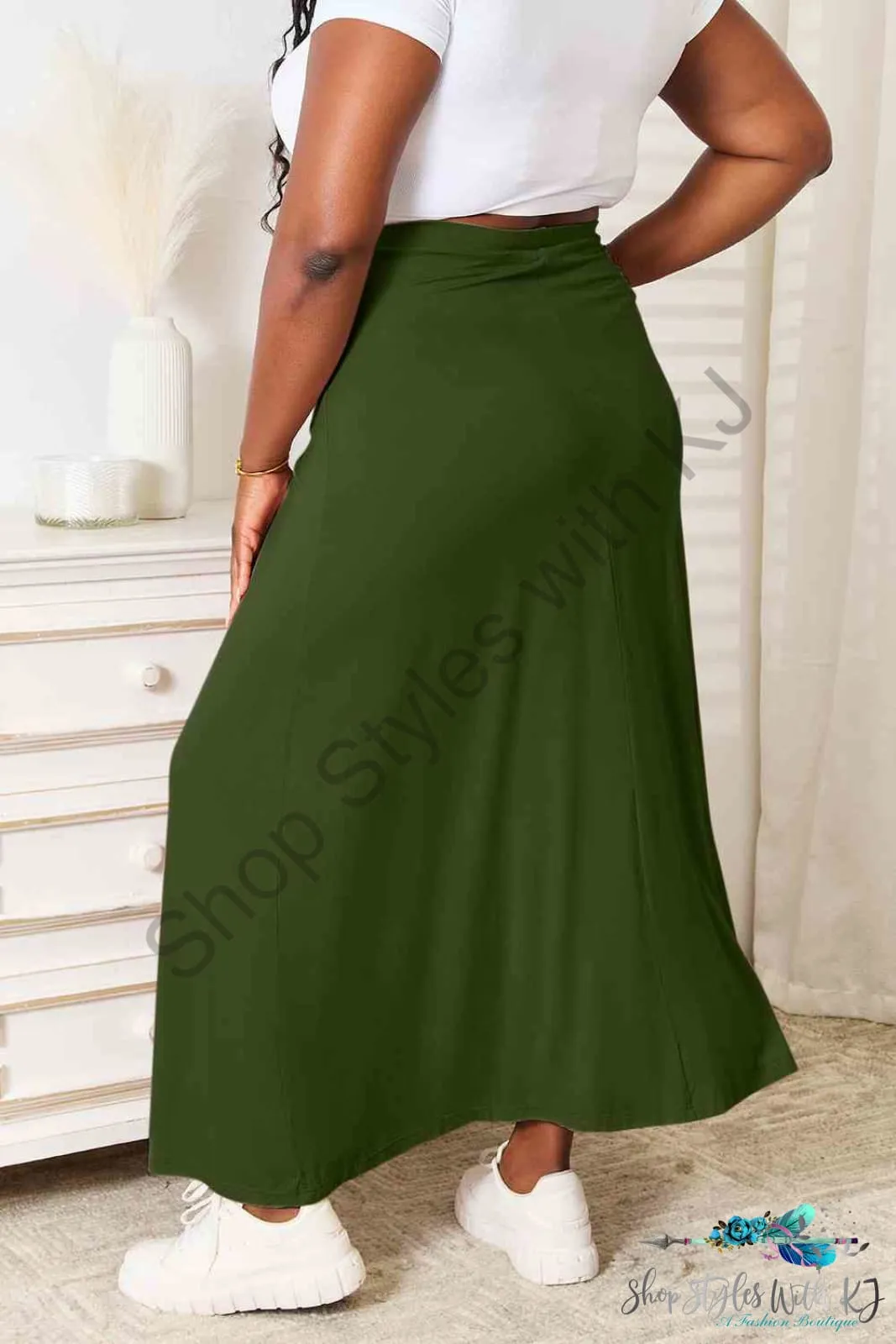 Soft Rayon Drawstring Waist Maxi Skirt