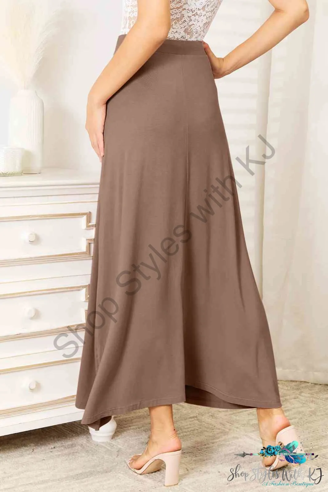 Soft Rayon Drawstring Waist Maxi Skirt