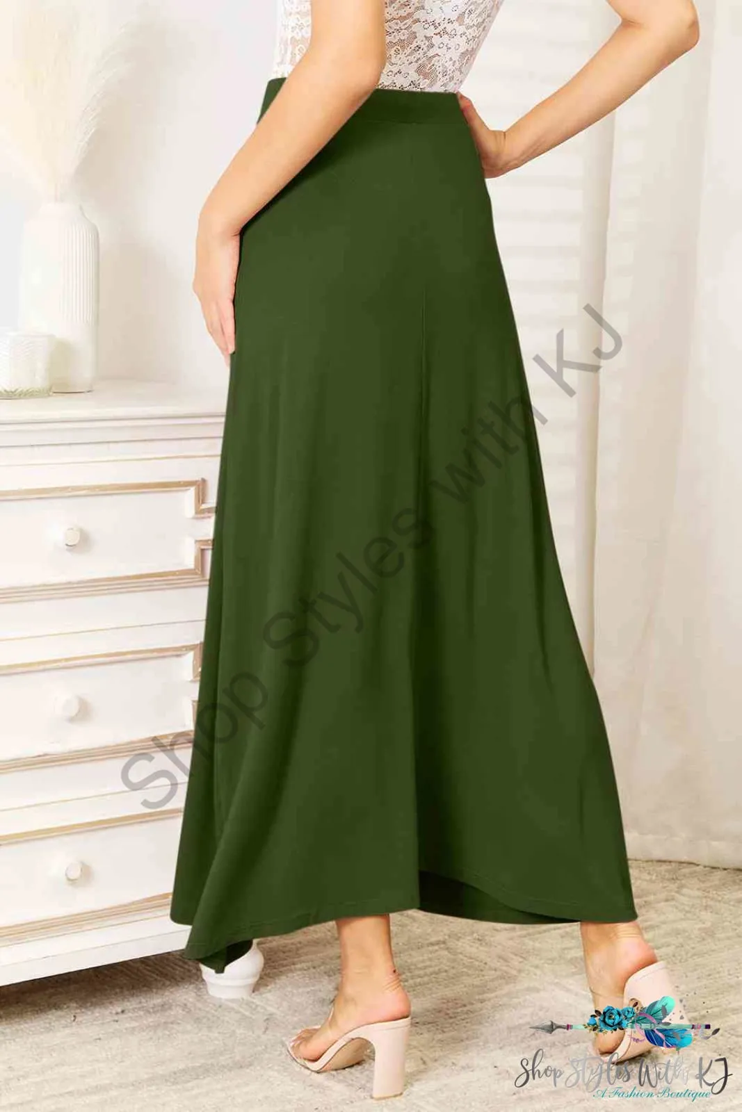 Soft Rayon Drawstring Waist Maxi Skirt