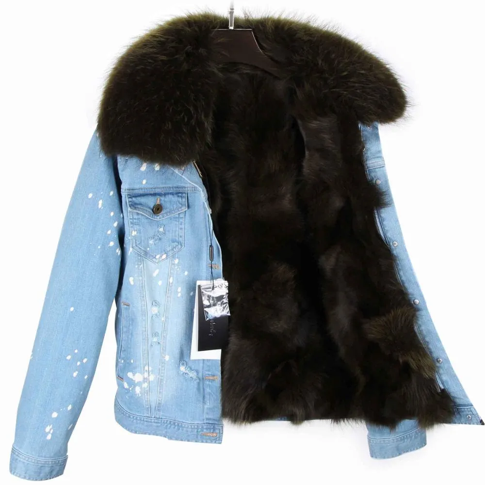 Splash Denim Real Fox Fur Liner Coats (Multi-Colors)