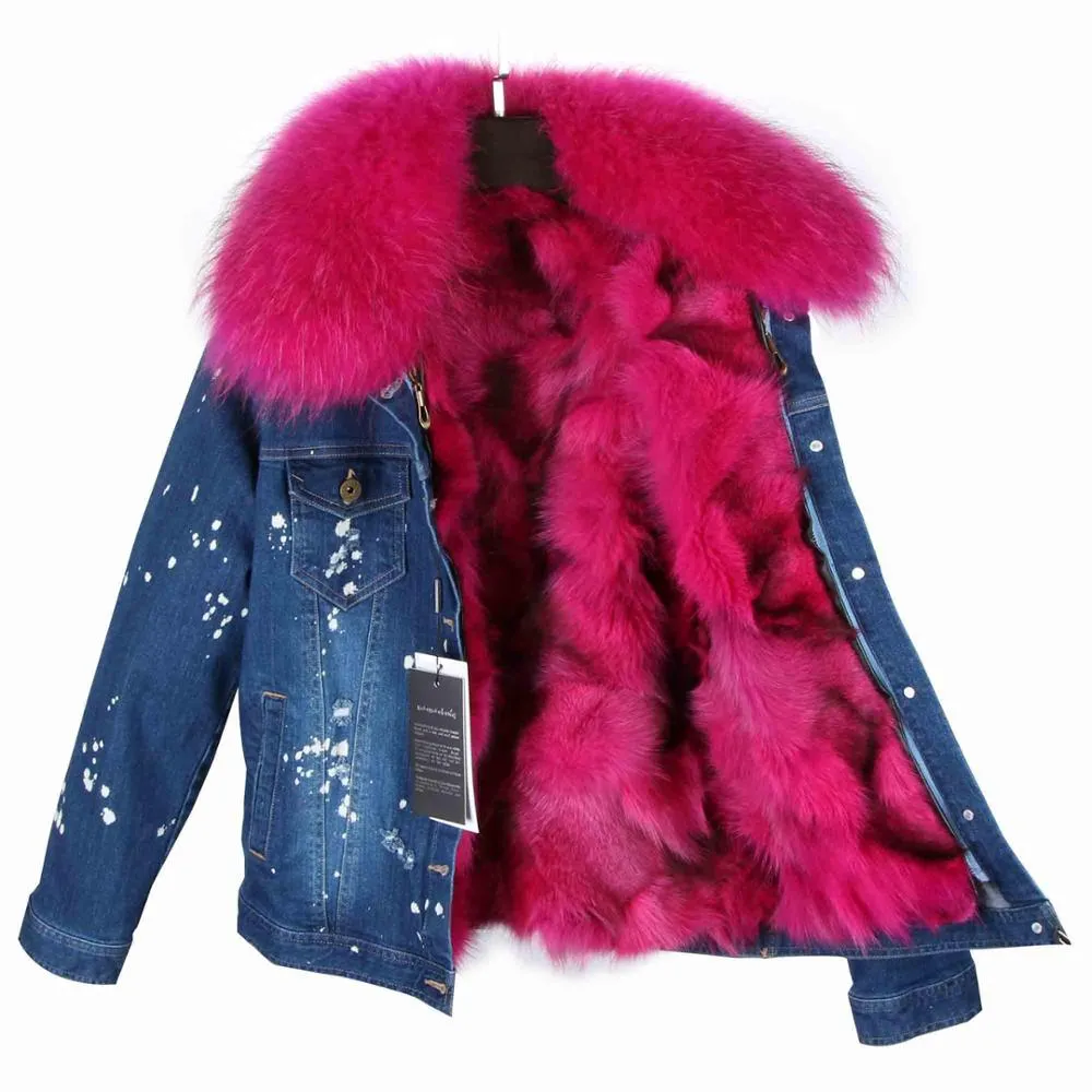 Splash Denim Real Fox Fur Liner Coats (Multi-Colors)