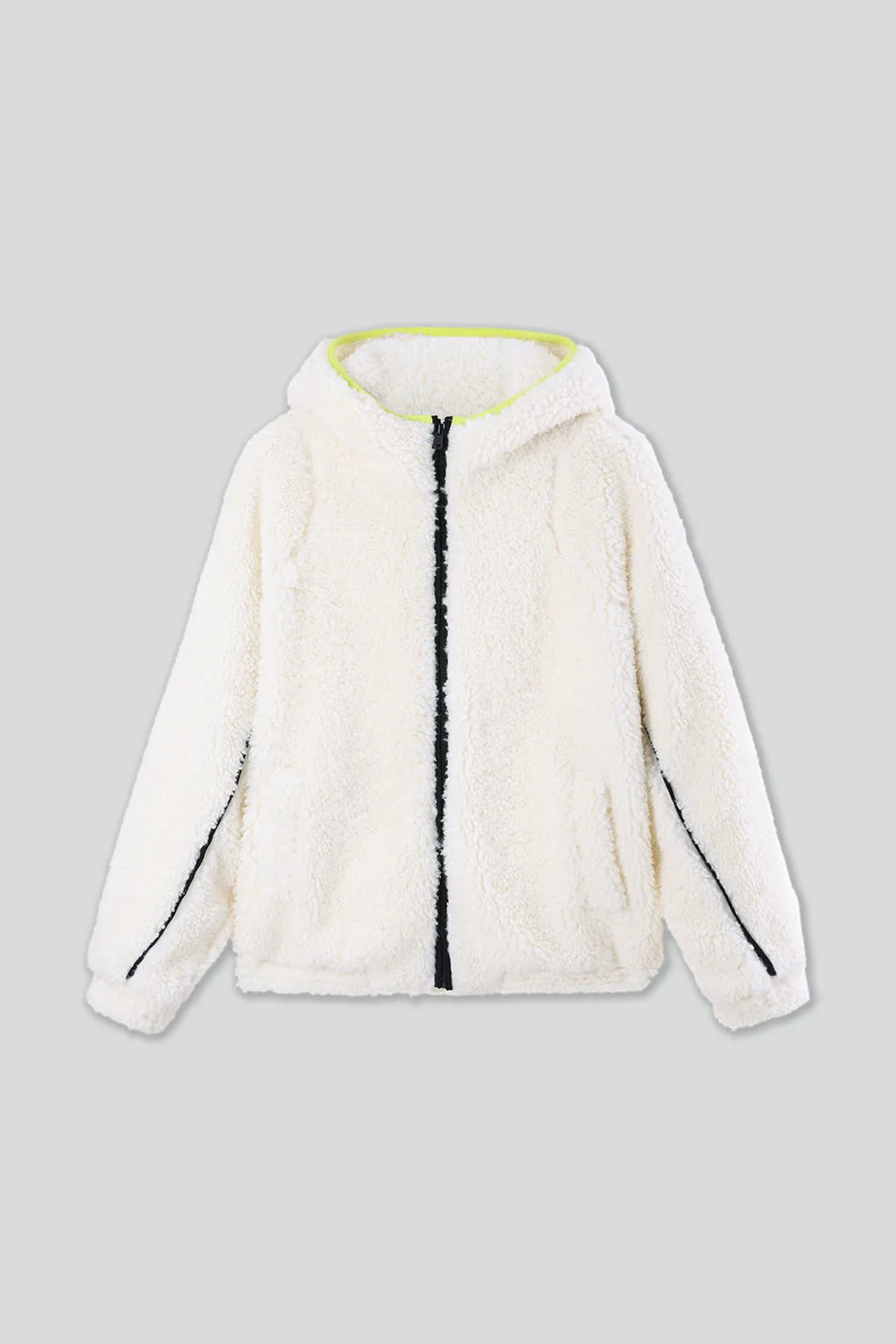 Sporty Hooded Faux Fur Jacket (Eco-Friendly)