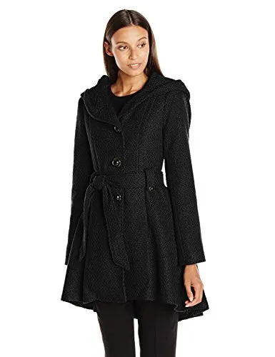 Steve Madden Women's Single Breasted Wool Coat, Black, Medium