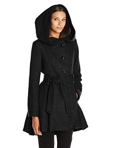 Steve Madden Women's Single Breasted Wool Coat, Black, Medium