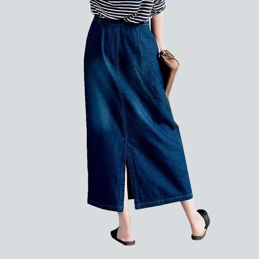 Straight pocket casual denim skirt