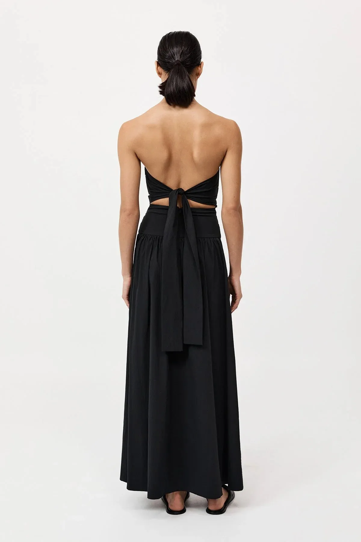 STRAPLESS TIE BACK DRESS - BLACK