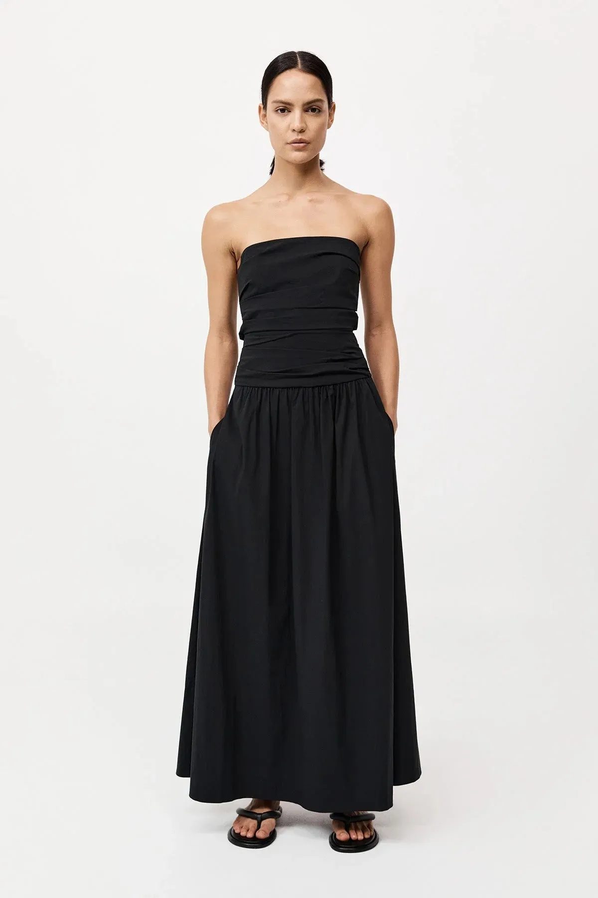 STRAPLESS TIE BACK DRESS - BLACK