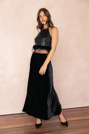 Suri Velvet Maxi Skirt - Black